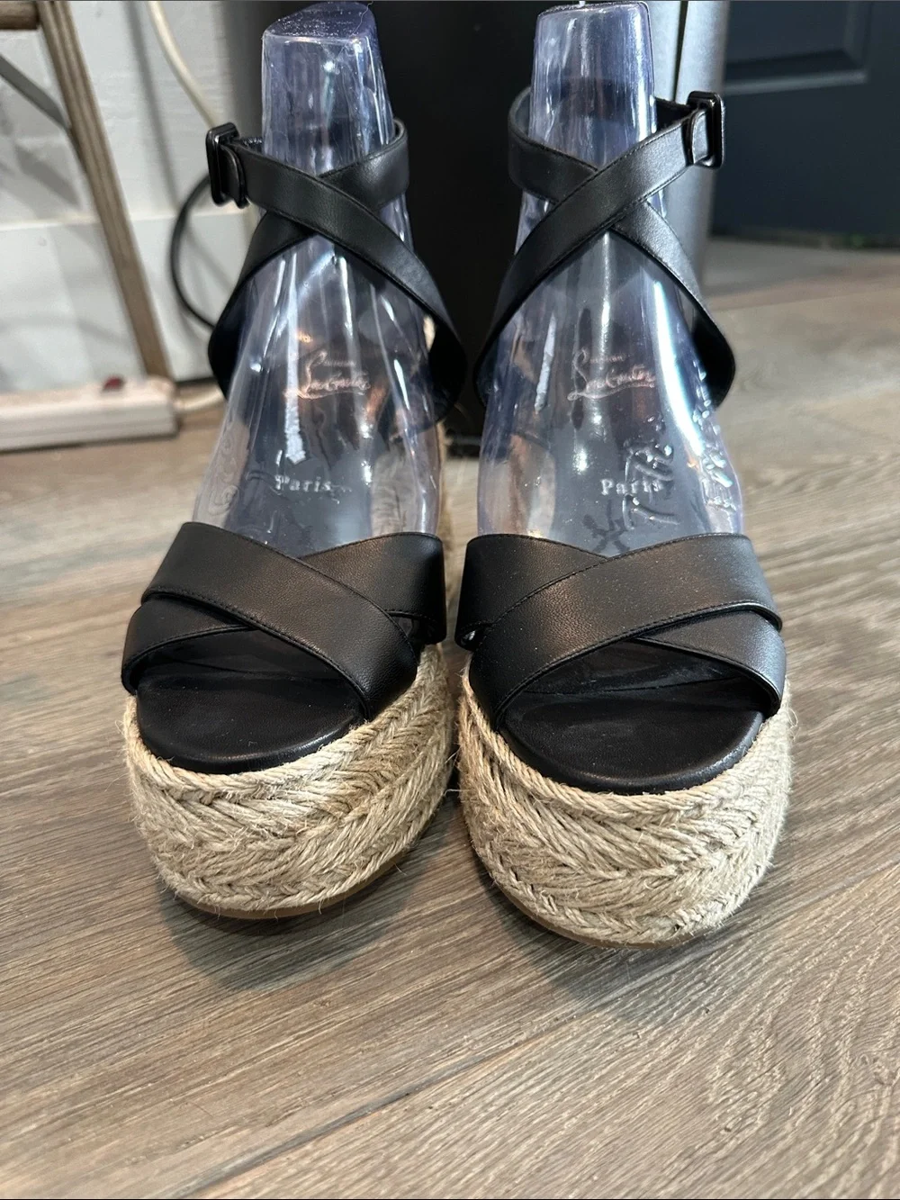 Christian Louboutin Black Leather Wedge Sandals